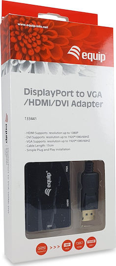 Equip Μετατροπέας DisplayPort male σε DVI-I / HDMI / VGA female (133441)