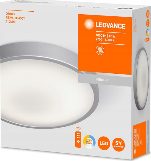 Ledvance Orbis Deckenleuchte 31cm Silber mit Integrierter LED und Fernbedienung