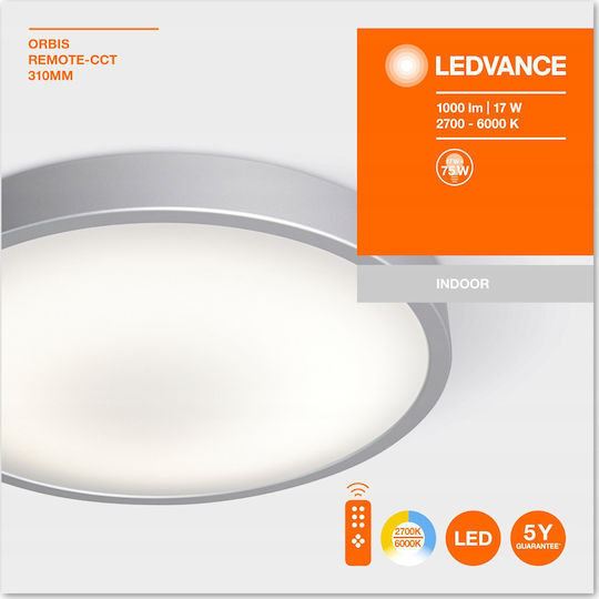 Ledvance Orbis Deckenleuchte 31cm Silber mit Integrierter LED und Fernbedienung