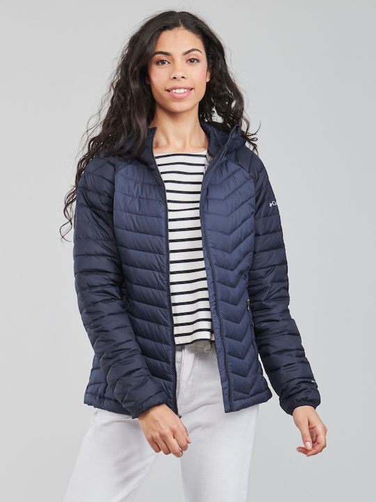 Powder Lite Women's Short Puffer Jacket for Winter with Hood Navy Blue