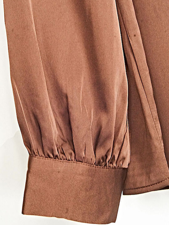 Women's Satin Long Sleeve Shirt Chocolat