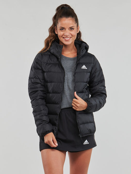 Essentials Light Women's Short Puffer Jacket for Spring or Autumn with Hood Black