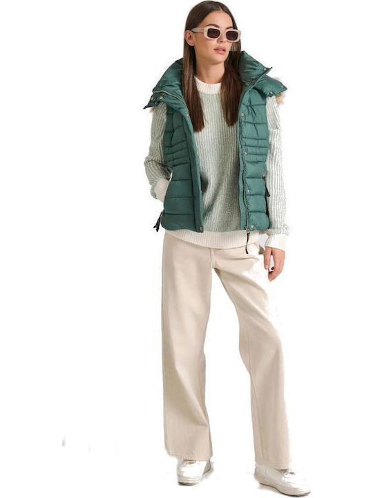 Women's Short Puffer Jacket for Winter Green
