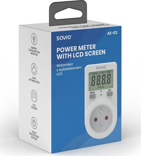 Savio Lcd Ae02 Μετρητής Κατανάλωσης Ρεύματος για Μέγιστη Ισχύ έως 3.68kW