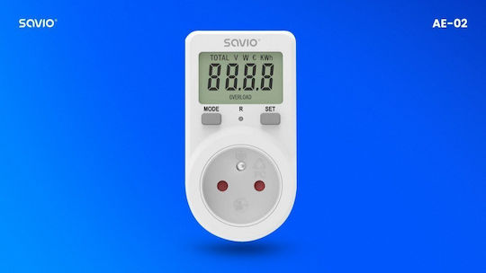 Savio Lcd Ae02 Μετρητής Κατανάλωσης Ρεύματος για Μέγιστη Ισχύ έως 3.68kW
