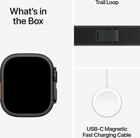 Apple Watch Ultra 2 Titanium 49mm Waterproof with eSIM and Heart Rate Monitor (Black Titanium Case with Black Trail Loop - M/L)