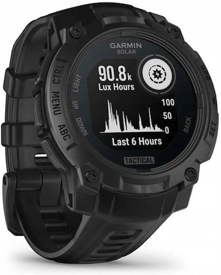 Garmin Instinct 3 Solar Tactical Edition Aluminium 45mm Αδιάβροχο Smartwatch με Παλμογράφο (Black with Black Band)