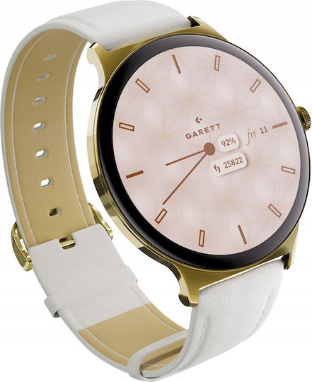 Garett Verona 2 Stainless Steel 43mm Smartwatch με Παλμογράφο (Gold Mesh)