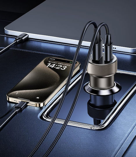 Awei Car Charger 33W with Ports: 1xUSB 1xType-C Brown Color