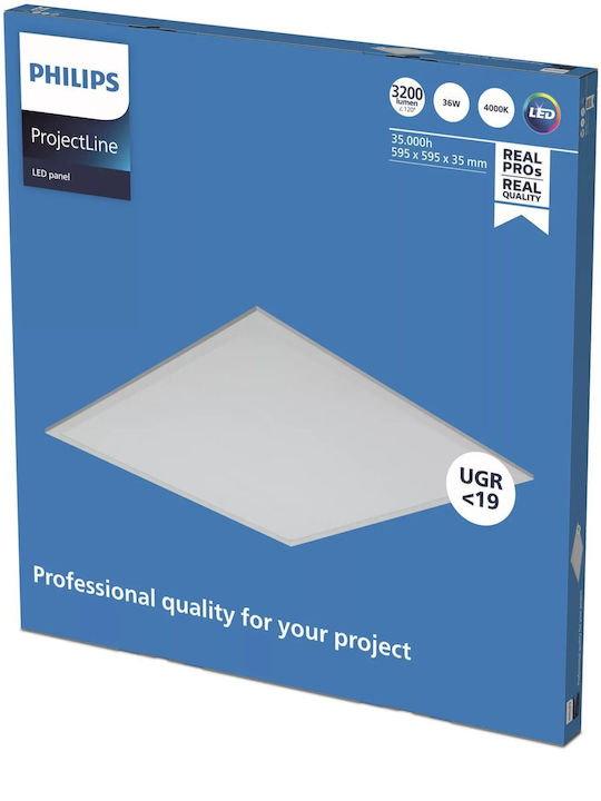 Philips ProjectLine Τετράγωνο Χωνευτό LED Panel 36W με Φυσικό Λευκό Φως 4000K 59.5x59.5εκ.