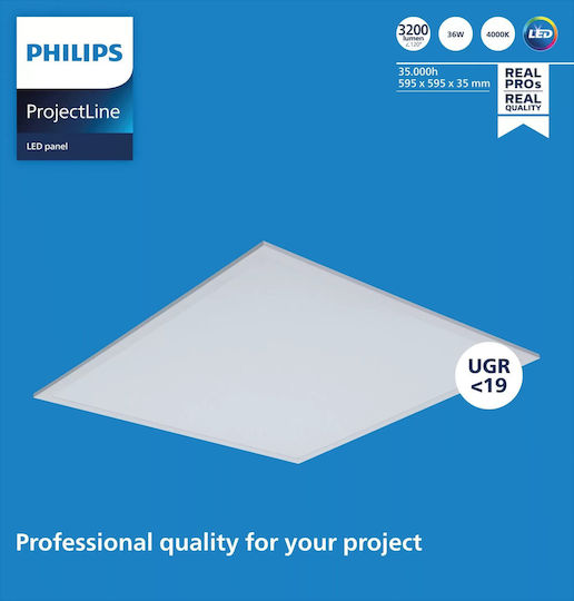 Philips ProjectLine Τετράγωνο Χωνευτό LED Panel 36W με Φυσικό Λευκό Φως 4000K 59.5x59.5εκ.