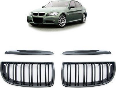 Mtuning Sports Grill Double Ribs Gloss Black Bmw 3 E90 E91 Before Lift 2005-2008