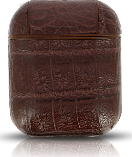 Devia Lux Pu Leather Case Case Synthetic Leather with Hook in Brown color for Apple AirPods 1 / AirPods 2