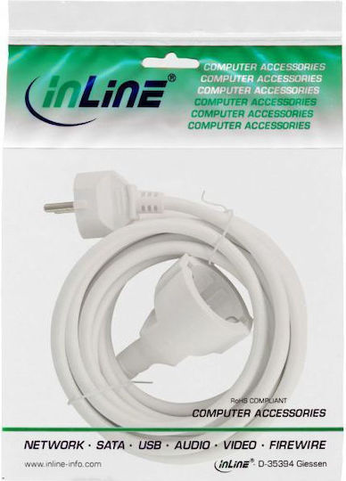 InLine Удължителен кабел с прекъсвач с дължина 5м с диаметър 3 x 1.5mm² Бял
