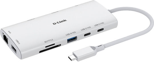 D-Link USB 3.2 10 Port Hub with USB-C Connection Ethernet White