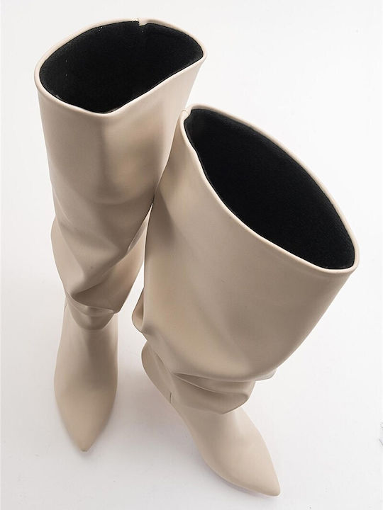 Leather Women's Boots Beige