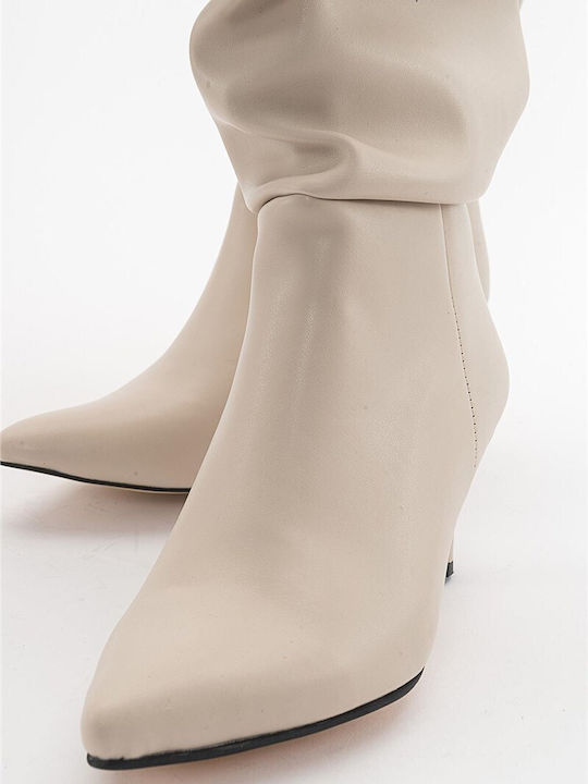 Leather Women's Boots Beige