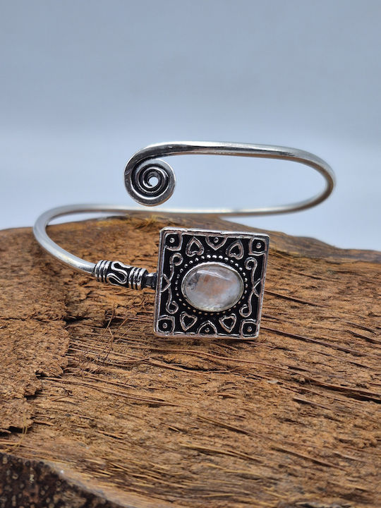 Silver Plated Opening Bracelet Moonstone Elegant Handmade Jewelry