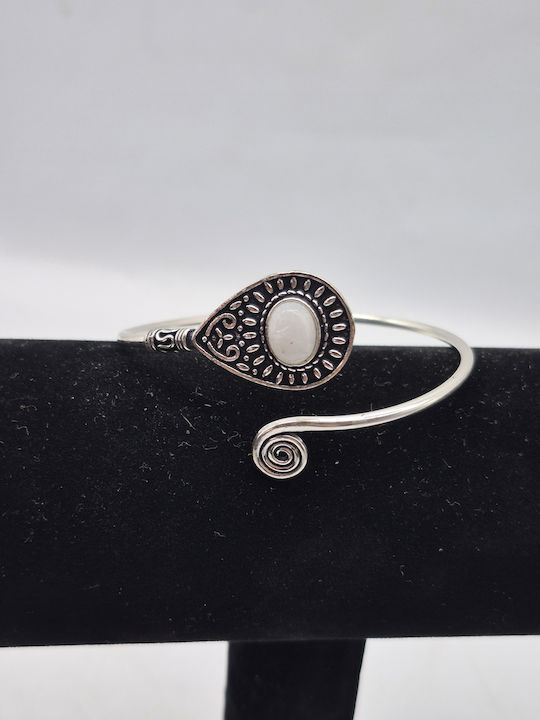 Silver Plated Opening Bracelet Moonstone Elegant Handmade Jewelry
