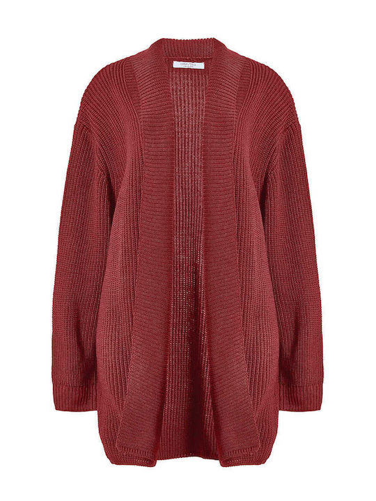 Celestino Women's Long Knitted Ribbed Burgundy Cardigan