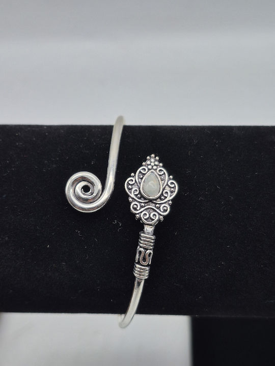 Silver Plated Opening Bracelet Moonstone Elegant Handmade Jewelry