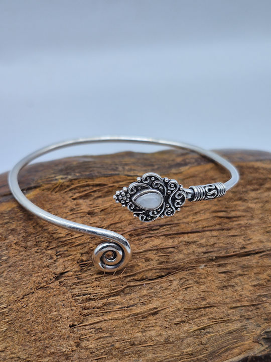 Silver Plated Opening Bracelet Moonstone Elegant Handmade Jewelry