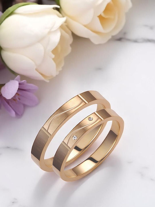 Valauro Inele De Nuntă 9k – 3.00mm Design Modern Și Două Zirconii