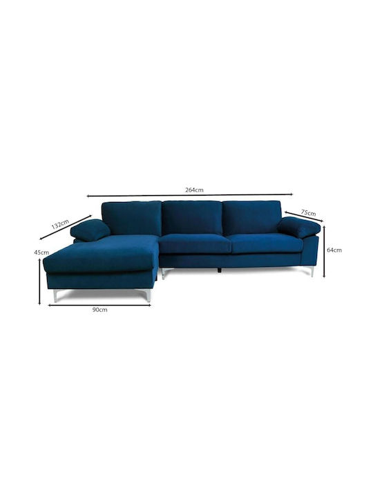 Alex Γωνιακός Καναπές με Δεξιά Γωνία Navy Blue 264x132x75εκ.