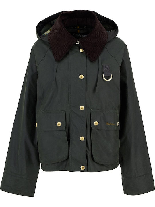 Κοντό Γυναικείο Μπουφάν για Χειμώνα Dark Olive Green