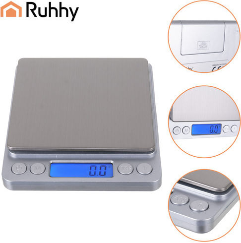Ruhhy Digitale Küchenwaage mit Eimer bis 2kg Grau
