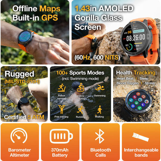 AGM Legion Pro Αδιάβροχο Smartwatch με Παλμογράφο (Μαύρο)
