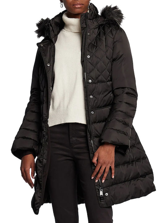 Women's Long Puffer Jacket for Winter with Hood Black