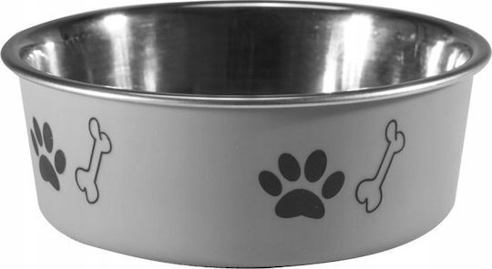 Barry King Metallic Bowl Food for Dog & Cat with Base 450ml 14cm in Gray Color