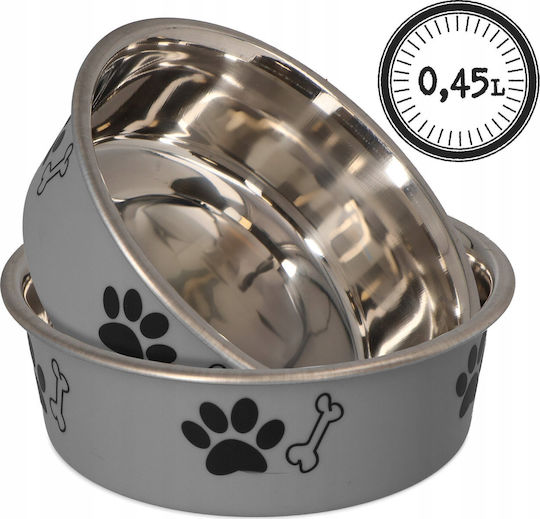 Barry King Metallic Bowl Food for Dog & Cat with Base 450ml 14cm in Gray Color