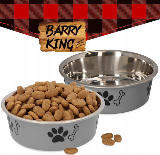 Barry King Metallic Bowl Food for Dog & Cat with Base 450ml 14cm in Gray Color