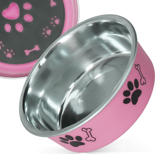 Barry King Metallic Bowl Food for Dog & Cat with Base 300ml 10.5cm in Pink Color