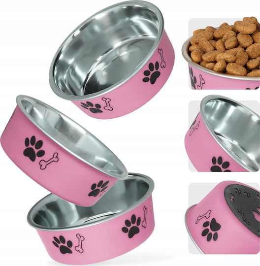 Barry King Metallic Bowl Food for Dog & Cat with Base 300ml 10.5cm in Pink Color