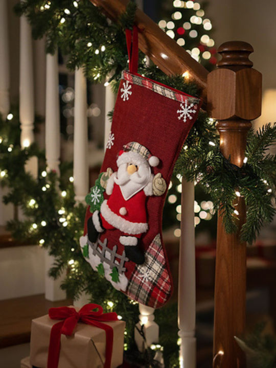 Șosetă Decorativă de Crăciun Poliester cu Άγιο Βασίλη / Ren / Om de zăpadă / Βrad mic L31xl19cm. 4buc