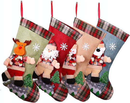 Christmas Decorative Polyester Socks with Santa Claus / Reindeer / Snowmen / Tree L31xW19cm 4pcs