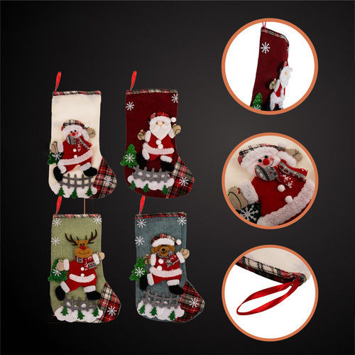 Christmas Decorative Polyester Socks with Santa Claus / Reindeer / Snowmen / Tree L31xW19cm 4pcs