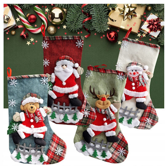 Christmas Decorative Polyester Socks with Santa Claus / Reindeer / Snowmen / Tree L31xW19cm 4pcs