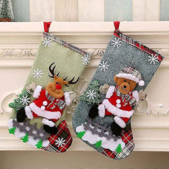 Christmas Decorative Polyester Socks with Santa Claus / Reindeer / Snowmen / Tree L31xW19cm 4pcs