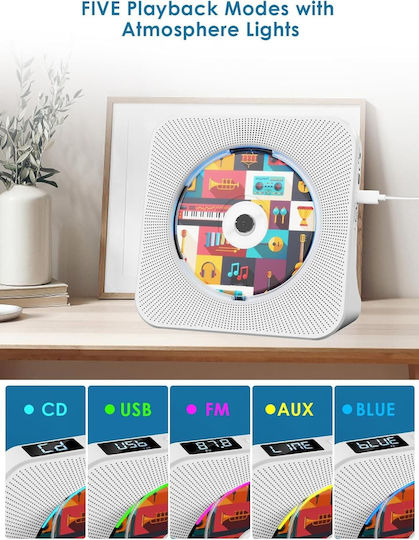 Φορητό Ηχοσύστημα mit CD-Spieler / Bluetooth / Radio / USB in Weiß Farbe