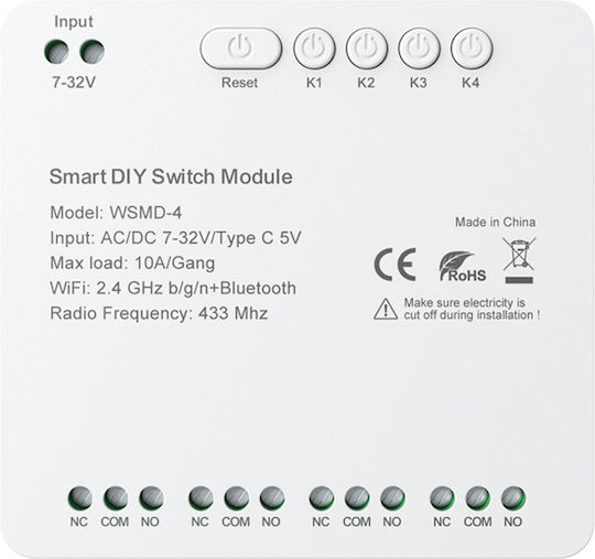 Avatto WSMD-4-32V Smart Switch 4 Channels Wi-Fi Bluetooth & RF 10A
