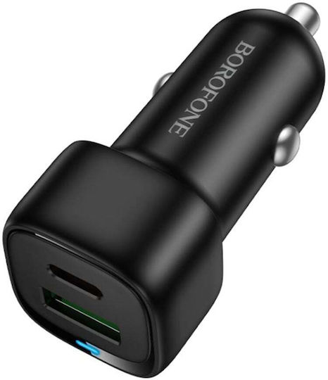 Borofone Auto-Ladegerät 38W Schnellladung mit Anschlüssen: 1xUSB 1xType-C mit Kabel Typ-C,TC-TC Weiß Farbe