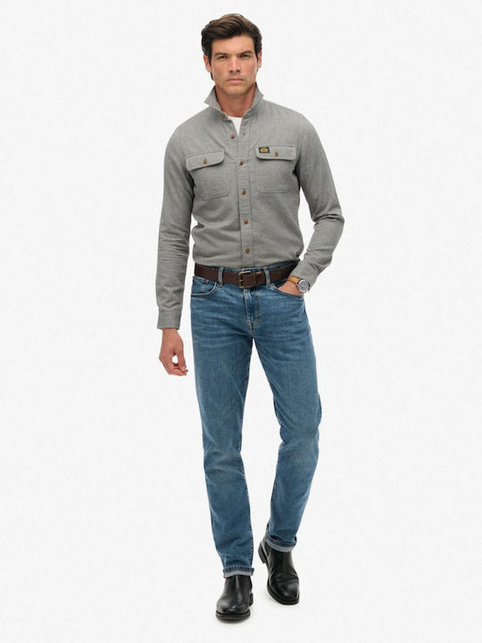 Langärmeliges Flanell Overshirt in Enge Passform Grau Pearl Blue