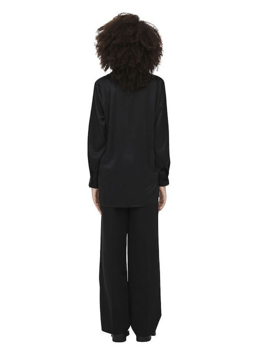 Langärmeliges Damenhemden Satin Piquée Schwarz