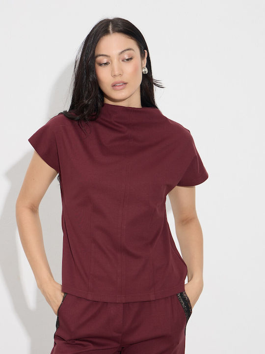 Women's Blouse Short Sleeve Burgundy