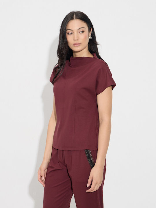 Women's Blouse Short Sleeve Burgundy