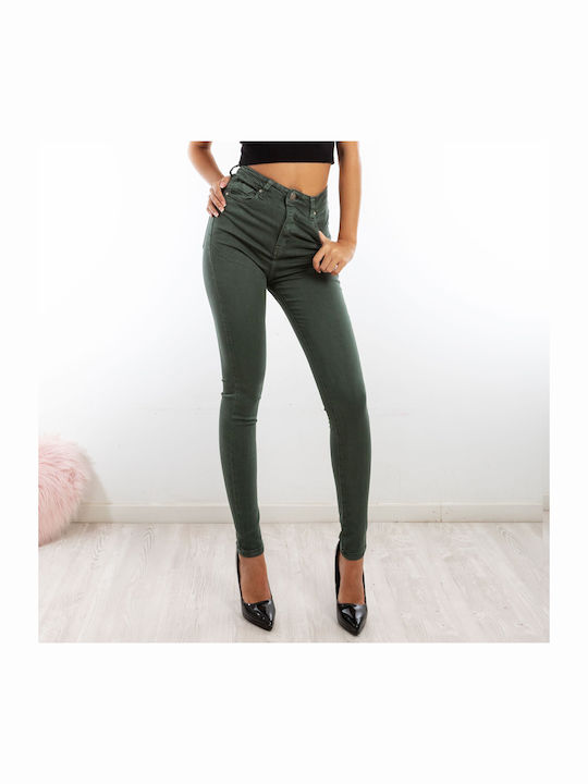 High Waist Women's Jean Trousers Push Up in Skinny Fit Khaki
